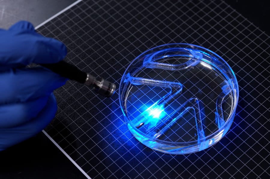 Muscle-powered swimming robot navigates a maze on light cues